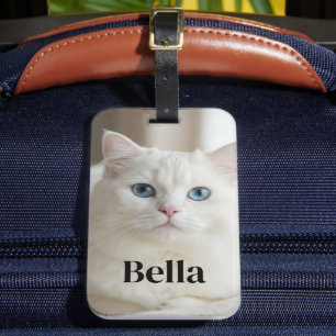 青い目の白猫のカスタムフォト荷物タグ ラゲッジタグ