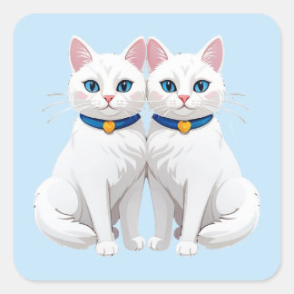 青い目の白猫 💙 かわいい双子のペット スクエアシール