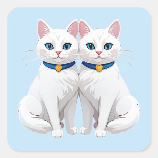 青い目の白猫 💙 かわいい双子のペット スクエアシール (正面)