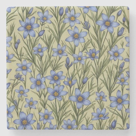 青い目の草花模様 ストーンコースター (正面)