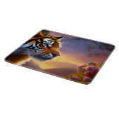 青い目の虎とピンクの花 カッティングボード (角)