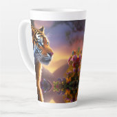 青い目の虎とピンクの花 カフェラテマグ (左アングル)