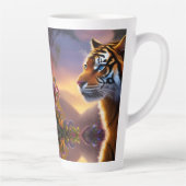 青い目の虎とピンクの花 カフェラテマグ (右)