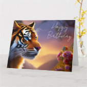 青い目の虎とピンクの花 カード (黄色い花)