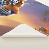 青い目の虎とピンクの花 シェルパブランケット (3/4)