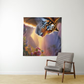 青い目の虎とピンクの花 タペストリー (インサイチュ(横))