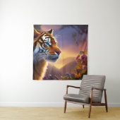 青い目の虎とピンクの花 タペストリー (インサイチュ)