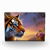 青い目の虎とピンクの花 フォトブロック (正面)