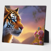 青い目の虎とピンクの花 フォトプラーク (側面)