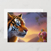 青い目の虎とピンクの花 ポストカード (正面/裏面)