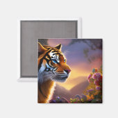 青い目の虎とピンクの花 マグネット (正面/裏面)