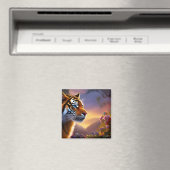 青い目の虎とピンクの花 マグネット (インサイチュ (食洗機))