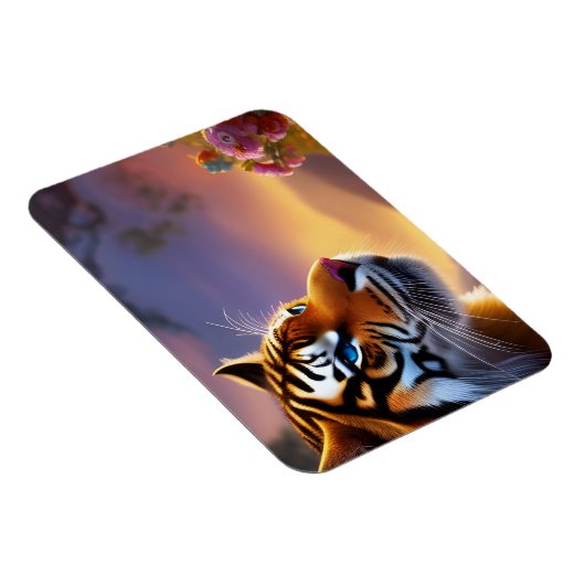 青い目の虎とピンクの花 マグネット (右側)