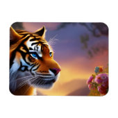 青い目の虎とピンクの花 マグネット (横)