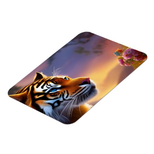 青い目の虎とピンクの花 マグネット (左側)