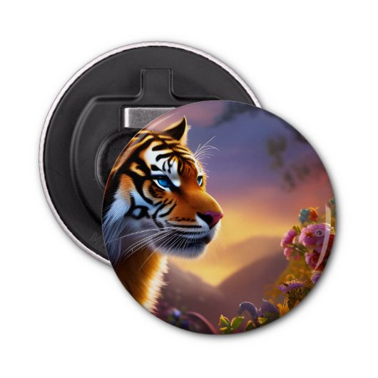 青い目の虎とピンクの花 栓抜き (正面)