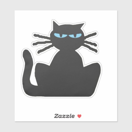 青い目の輪郭を持つ目を見張る黒猫 シール (シート)