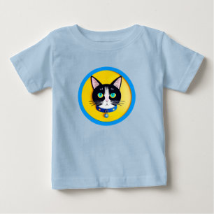 青い目の黒白猫のイラスト ベビーTシャツ