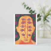 青い目の10 (奇妙な表現主義シュールレアリズムの肖像画) ポストカード (スタンド正面)