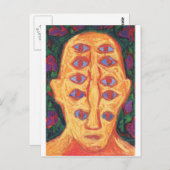 青い目の10 (奇妙な表現主義シュールレアリズムの肖像画) ポストカード (正面/裏面)