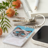 青い目のRagdoll猫のポートレート キーホルダー (正面右)