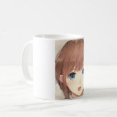 青い目をしたアニメの茶色い髪の女の子は驚いた コーヒーマグカップ (正面左)