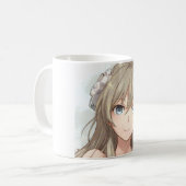 青い目をしたアニメの茶色い髪の少女 コーヒーマグカップ (正面左)