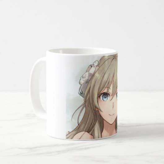 青い目をしたアニメの茶色い髪の少女 コーヒーマグカップ (正面左)