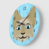青い目をしたアニメ猫顔 ラージ壁時計 (傾斜)