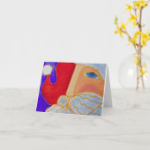 青い目をしたサンタクロースの抽象アート カード (黄色い花)