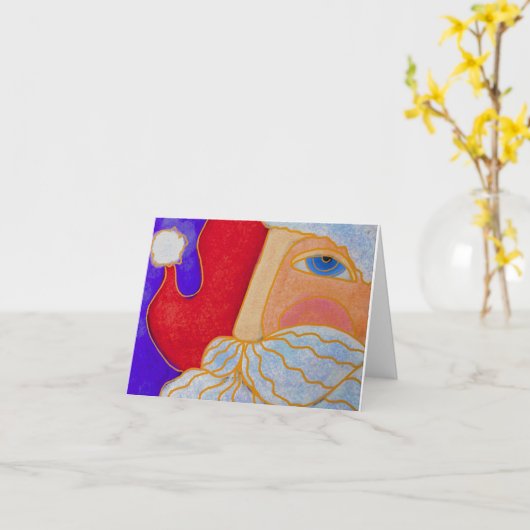 青い目をしたサンタクロースの抽象アート カード (黄色い花)