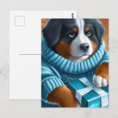 青い目をしたプレゼントを抱えたバーニーズ・マウンテン・ドッグ ポストカード (正面/裏面)