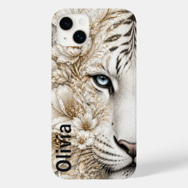 青い目をしたホワイトタイガーの花柄アート Case-Mate iPhone 14 PLUSケース