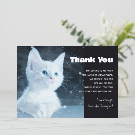 青い目をした可愛いかわいらし白い子猫 サンキューカード (スタンド正面)