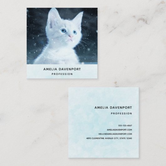 青い目をした可愛いかわいらし白い子猫 スクエア名刺 (正面/裏面)