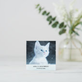 青い目をした可愛いかわいらし白い子猫 スクエア名刺 (スタンド正面)