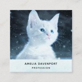 青い目をした可愛いかわいらし白い子猫 スクエア名刺