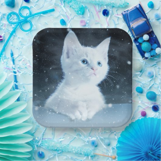 青い目をした可愛いかわいらし白い子猫 ペーパープレート (パーティー)