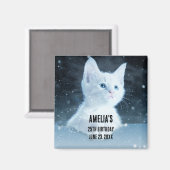 青い目をした可愛いかわいらし白い子猫 マグネット (正面/裏面)