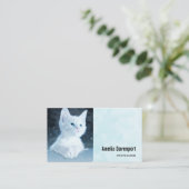 青い目をした可愛いかわいらし白い子猫 名刺 (スタンド正面)