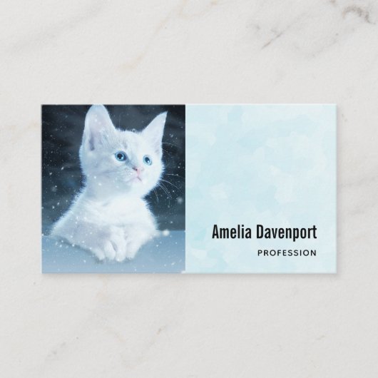 青い目をした可愛いかわいらし白い子猫 名刺 (正面)
