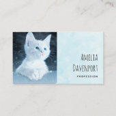青い目をした可愛いかわいらし白い子猫 名刺 (正面)