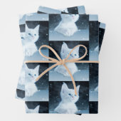 青い目をした可愛かわいらしい白いパターン（の模様が）ある子猫 ラッピングペーパーシート (インサイチュ)