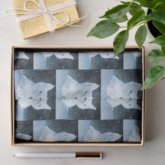 青い目をした可愛かわいらしい白いパターン（の模様が）ある子猫 薄葉紙 (ギフト)