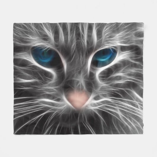 青い目をした猫の素敵な顔 フリースブランケット (正面(横))