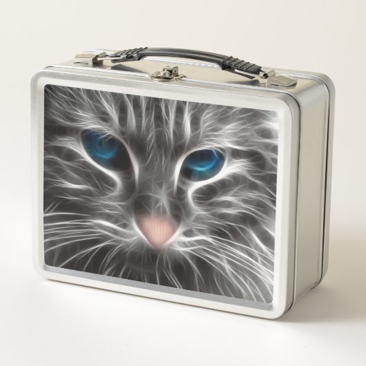青い目をした猫の素敵な顔 メタルランチボックス (正面)