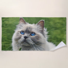 青い目をした白いペルシャ猫 ビーチタオル