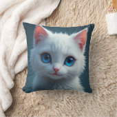 青い目をした白い猫のスマイル クッション (ブランケット)