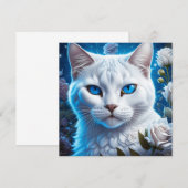 青い目をした白猫の花のイラスト (正面/裏面)