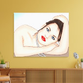 青い目をした真珠の美しい女性 キャンバスプリント (インサイチュ (リビング))